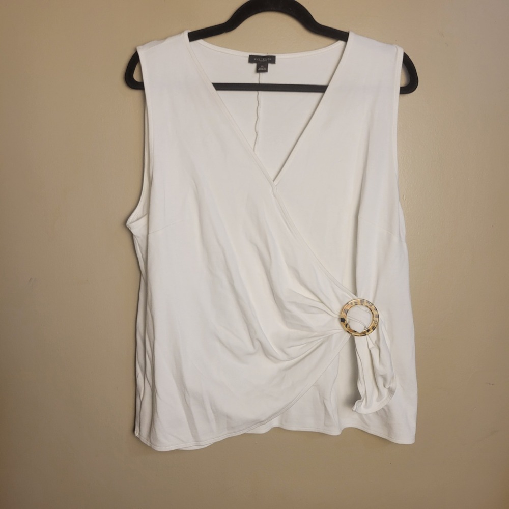 Ann Taylor Factory White Faux Wrap Ring Sleeveless V-Neck Top XL